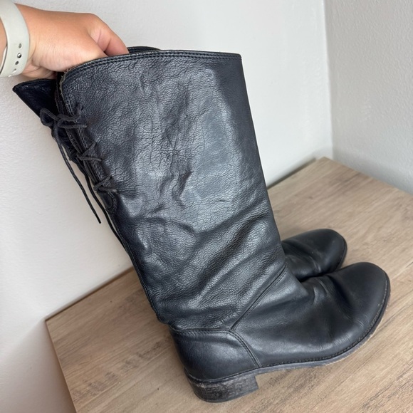 MOMA Made in Italy Leather Black Riding Biker Boots Lace Up Long - Picture 2 of 10